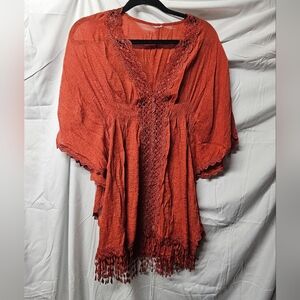 Women's Lace Trim Burnt Orange Swim Coverup